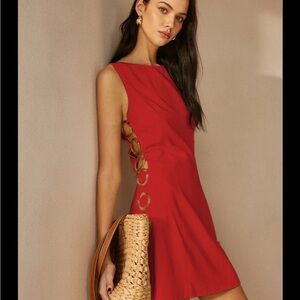 Commense Red Mini Dress with Ring Side Details